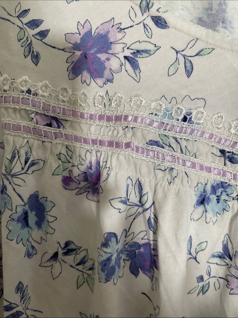 Earth Angels Floral Cotton Nightgown in White with Blue & Purple Flowers - Picture 5 of 8